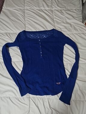 Hollister Royal Blue Long Sleeve Scoop Henley